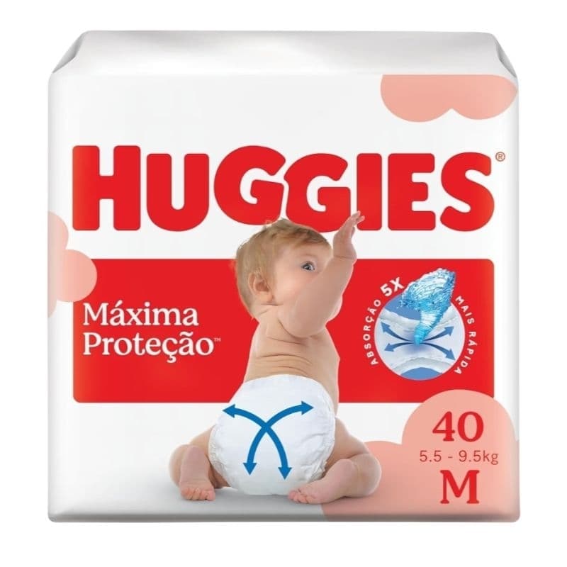 Fralda Descartável Huggies Máxima Proteção Tamanho M 40 unidades