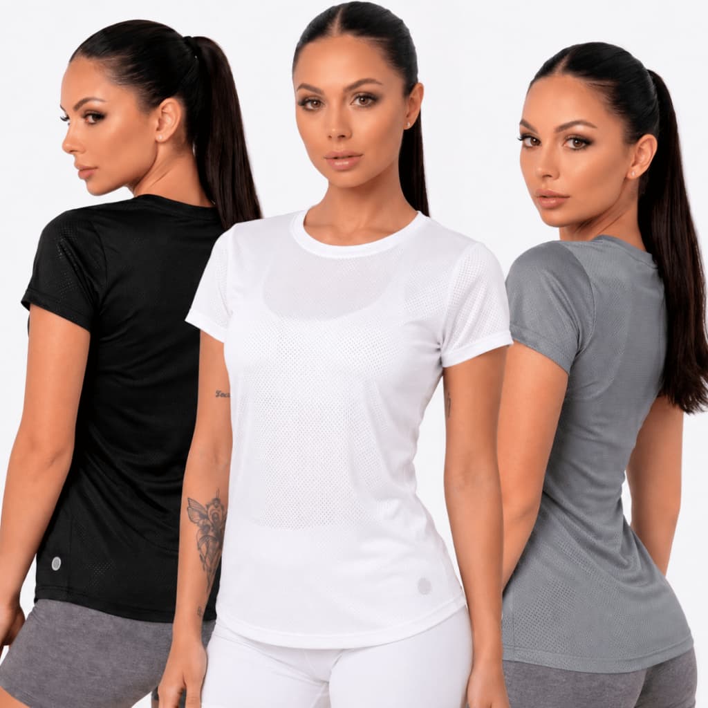 Kit 3 Blusa Feminina Academia Camiseta Dry Fit Para Musculação Treino Caminhada