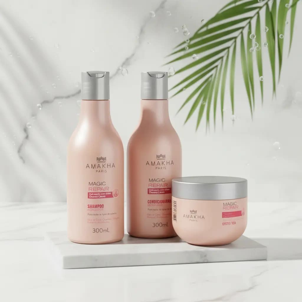 Kit Amakha Paris Shampoo 300ml + Cond + Máscara De Tratamento 280g Hidratante Efeito Teia