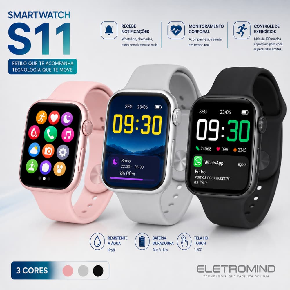 Relógio Smartwatch S11 Série 11 Tela AMOLED Mulher Homem NFC Monitor Saúde Esporte 46mm Relogio Inteligente