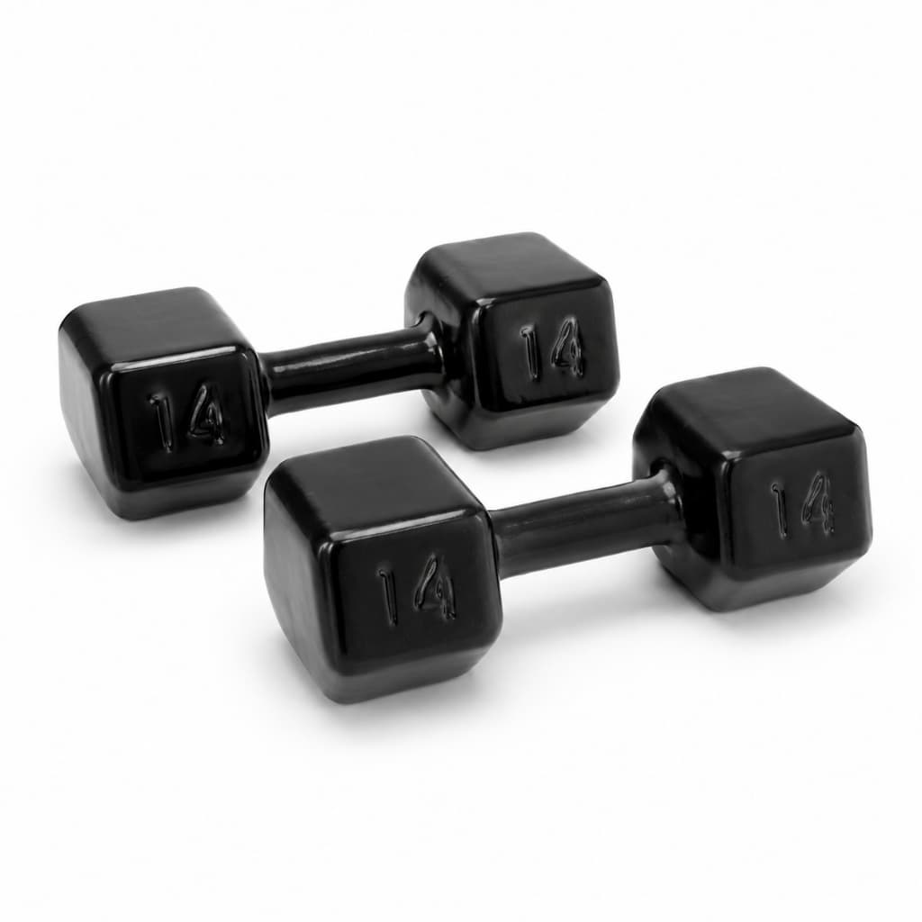 KIT PAR HALTER SEXTAVADO 14KG EMBORRACHADO MUSCULAÇÃO FITNESS ACADEMIA TREINO RESISTENTE EXERCÍCIOS FORÇA