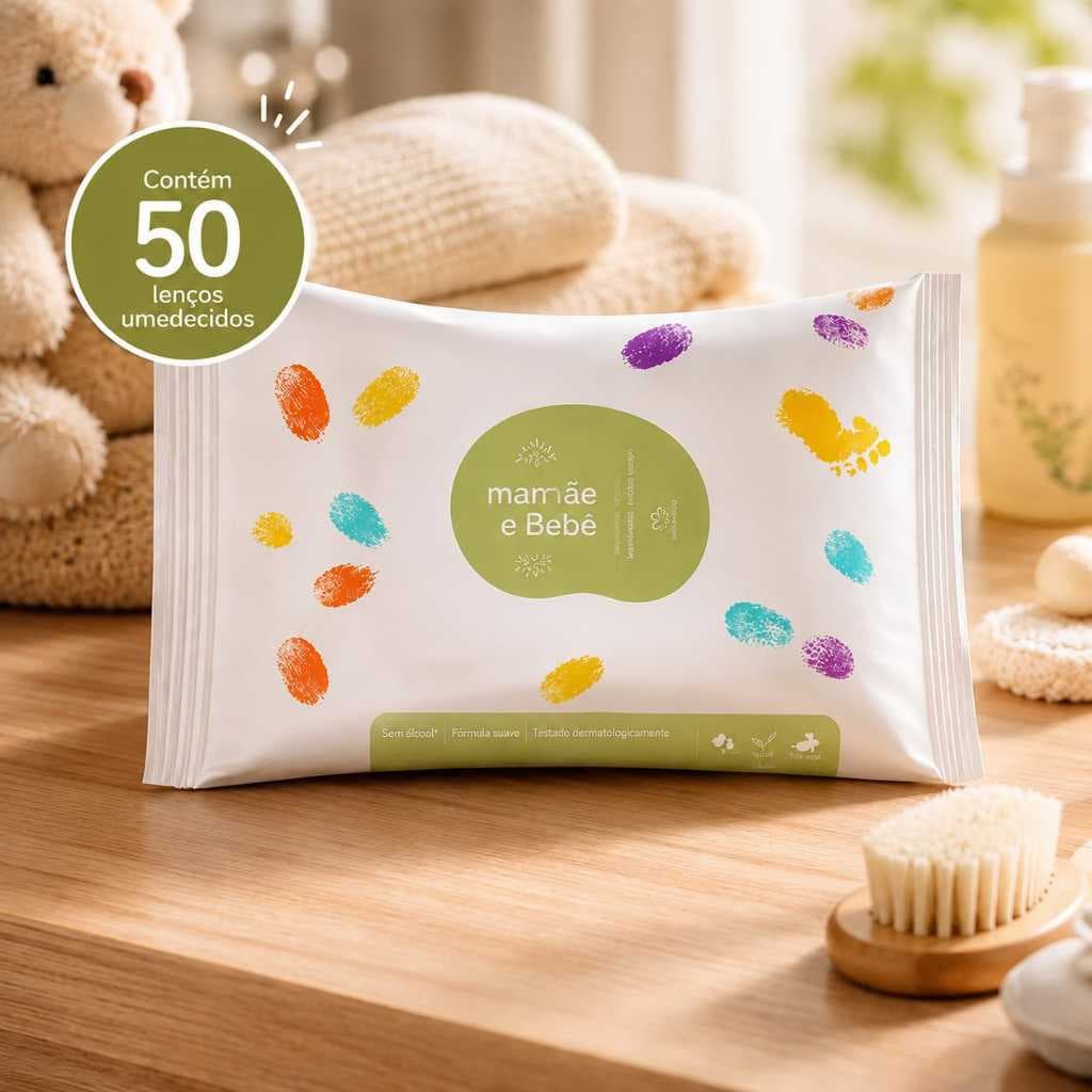 Lenços Umedecidos Natura Mamãe e Bebê - Limpeza Suave e Delicada, Hipoalergênicos, 50 Folhas