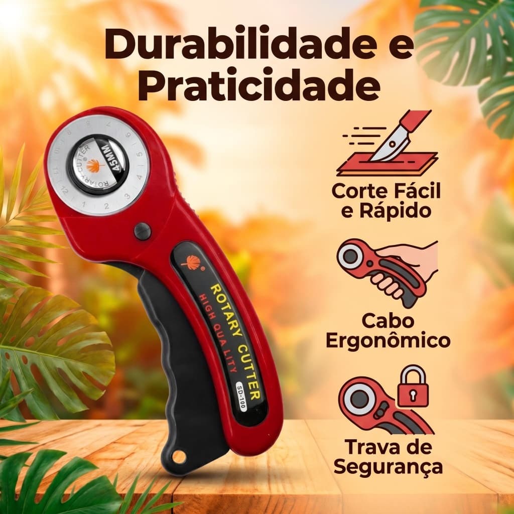 Cortador Profissional de Roda 45mm Corte Uniforme para Tecidos Patchwork Artesanal