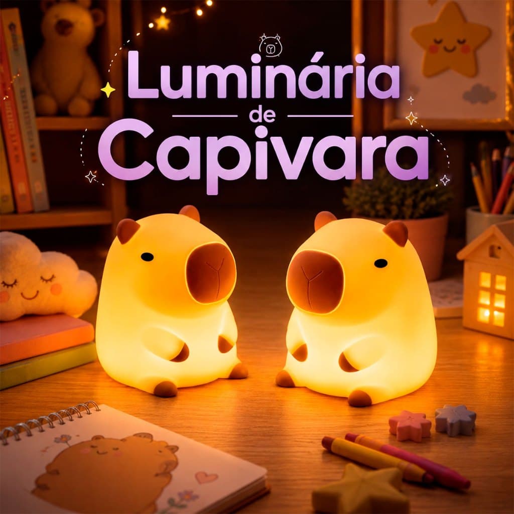 Luminária Capivara Luz Noturna LED Infantil para Dormir Baterias Pilha LR44 Fofa Amarela