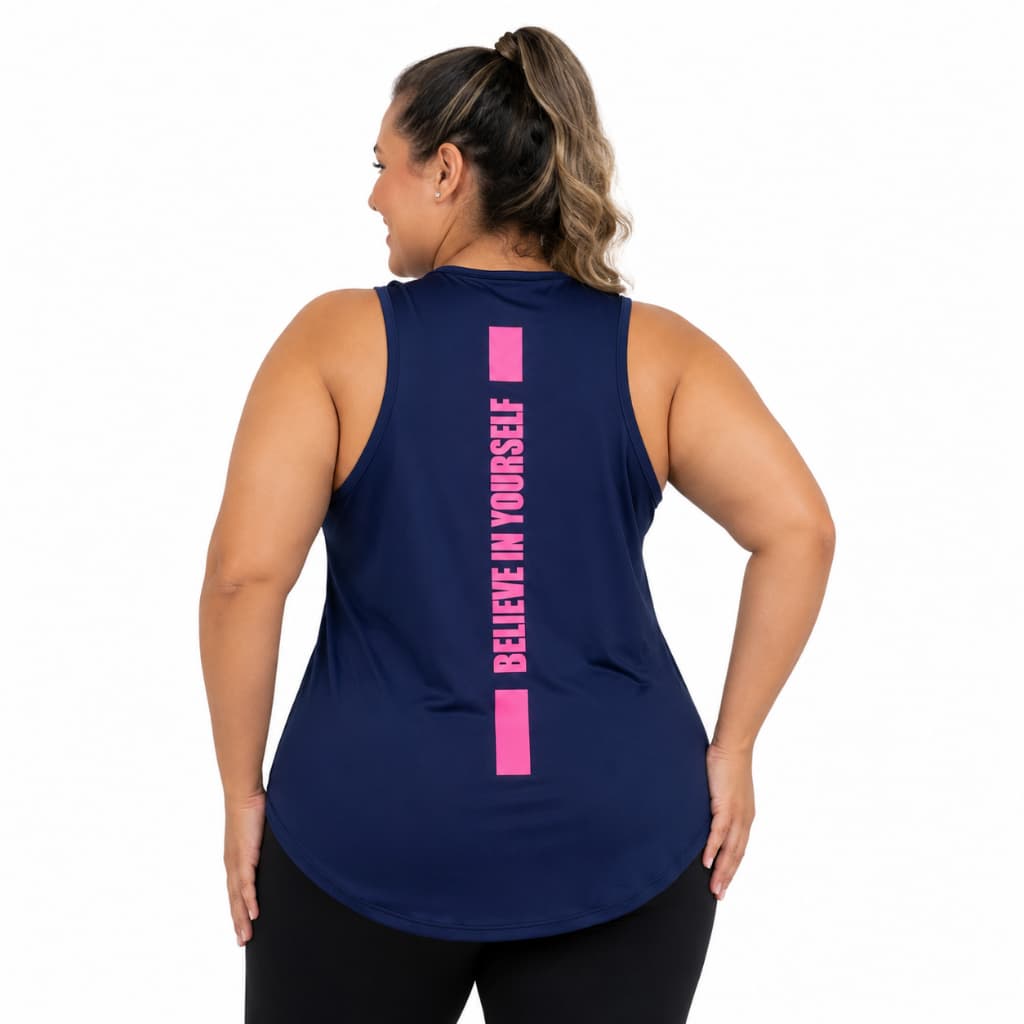 Regata Feminina Plus Size Dry Fit Novidade Estampa Traseira Fitness Blusa Blusinha