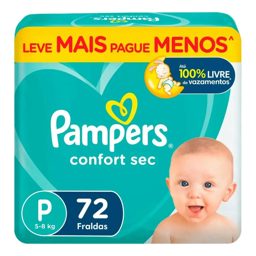 Fralda Descartável Infantil Confort Sec P 72 Unidades Pampers Sem Gênero - Fralda infantil Pampers