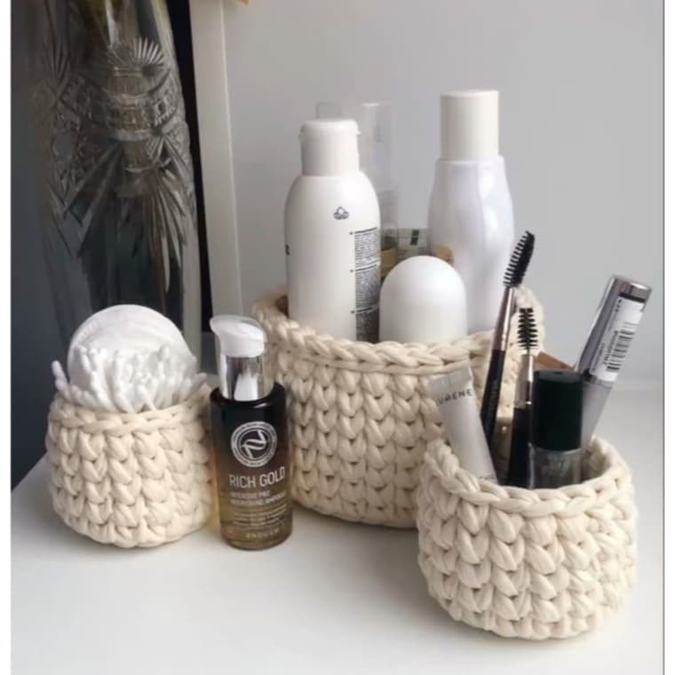 Cesto Organizador em Crochê Verona| kit Cesto Artesanal Multiuso | Decoração para Banheiro, Quarto e Sala | Fio de Malha
