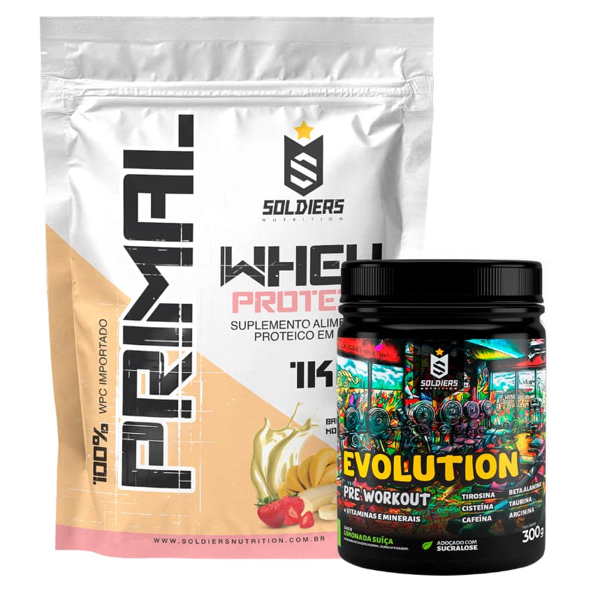 Kit Whey Protein Primal 1kg + Pré Treino Evolution 300g Combinação Especial - Soldiers Nutrition