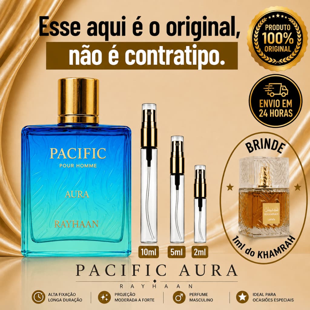 Pacific Aura Perfume Árabe Masculino  - 100% ORIGINAL - Importado - Alta Fixação - Alta Projeção - Cítrico / Verde