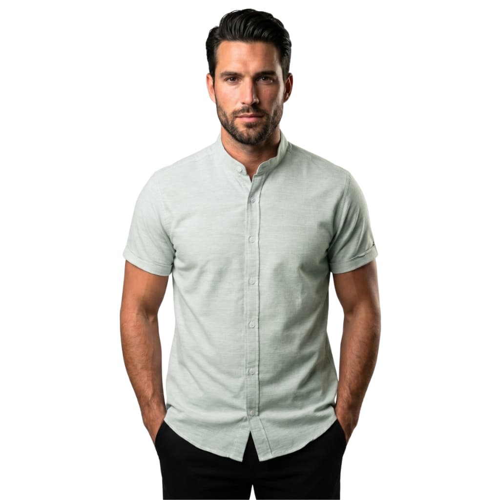 Camisa Social Masculina Gola Padre De Luxo Com Manga Curta Slim Linho Tecido Premium