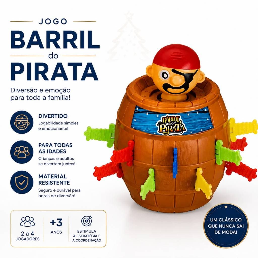Jogo Barril Pirata Grande Brinquedo Infantil Divertido Família Interativo Presente Criança