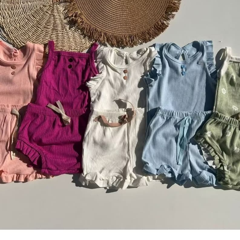 Kit 4 pecas Conj VALENTINA fru fru menina bebê verão infantil bermuda e blusa P ao 8