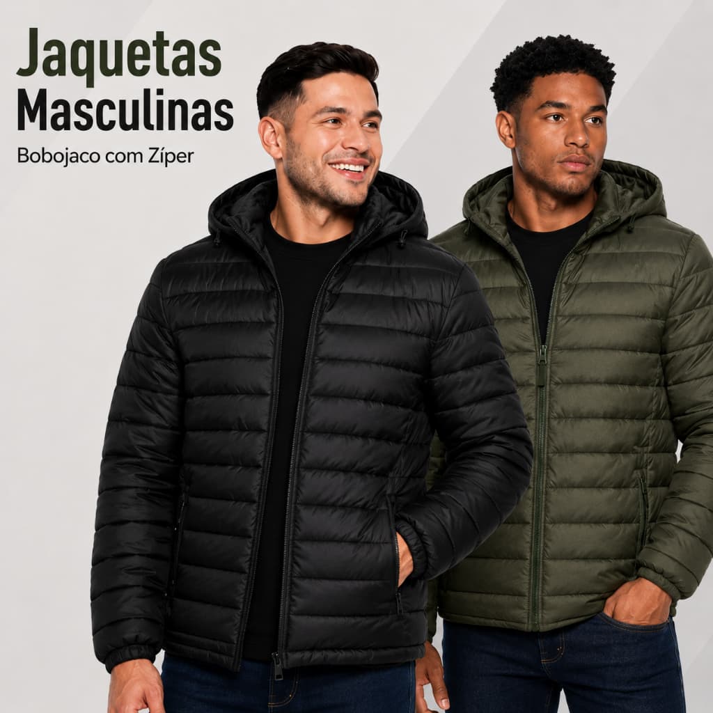 Jaqueta Masculina Bobojaco Puffer Capuz Zíper Forro Impermeável Broken Rules Nylon Várias Cores