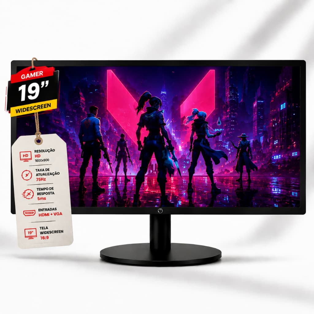 MONITOR 19 POLEGADAS GAMER - BRAZILPC LED WIDESCREEN HDMI/VGA 20BPC-WR 75HZ PRETO ALTA PERFORMANCE GAMER