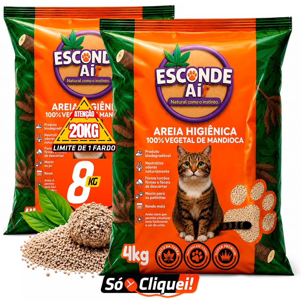 Kit 2 Pacotes Areia Sanitária de Mandioca Para Gato Esconde Aí Granulado Higiênico Biodegradável Evita Odores