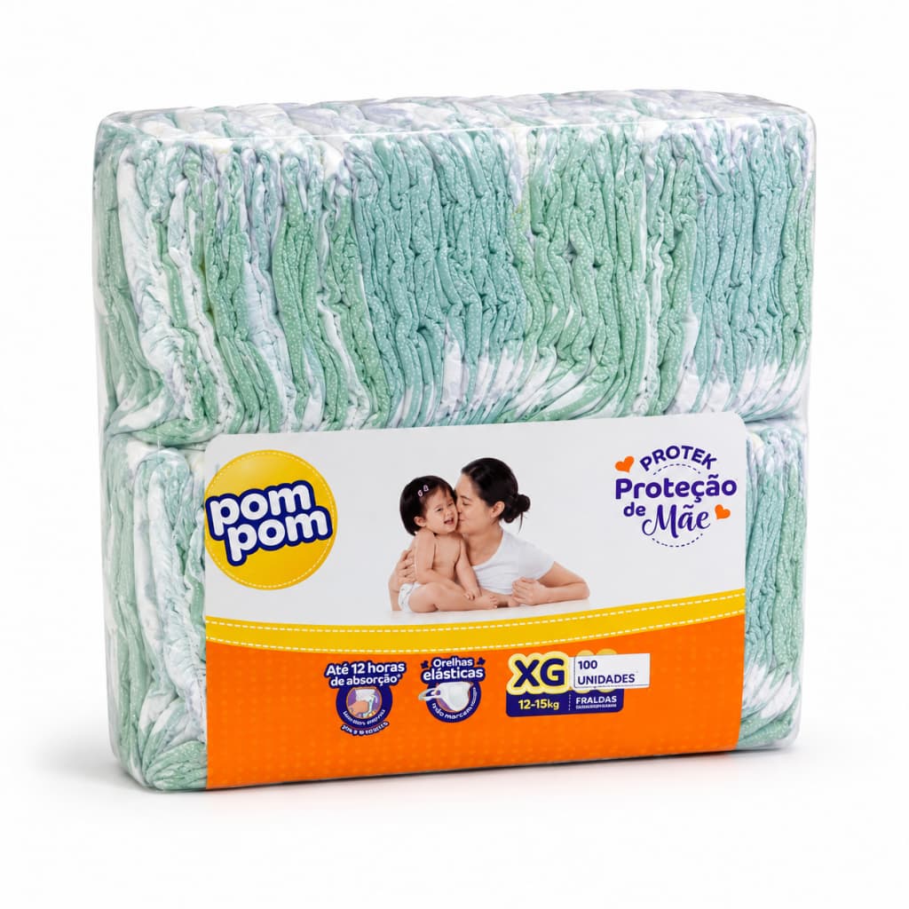 Fraldas Pom Pom 100 Unidades  – Alta Absorção e Melhor Preço - Melhor Custo Benefício