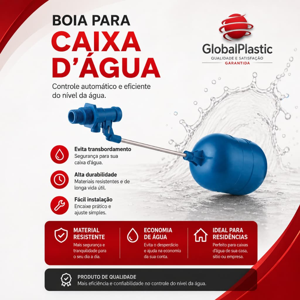 Torneira Boia para Caixa D’Água Universal 1/2 e 3/4 com Haste de Alumínio Regulável e Rosca Externa