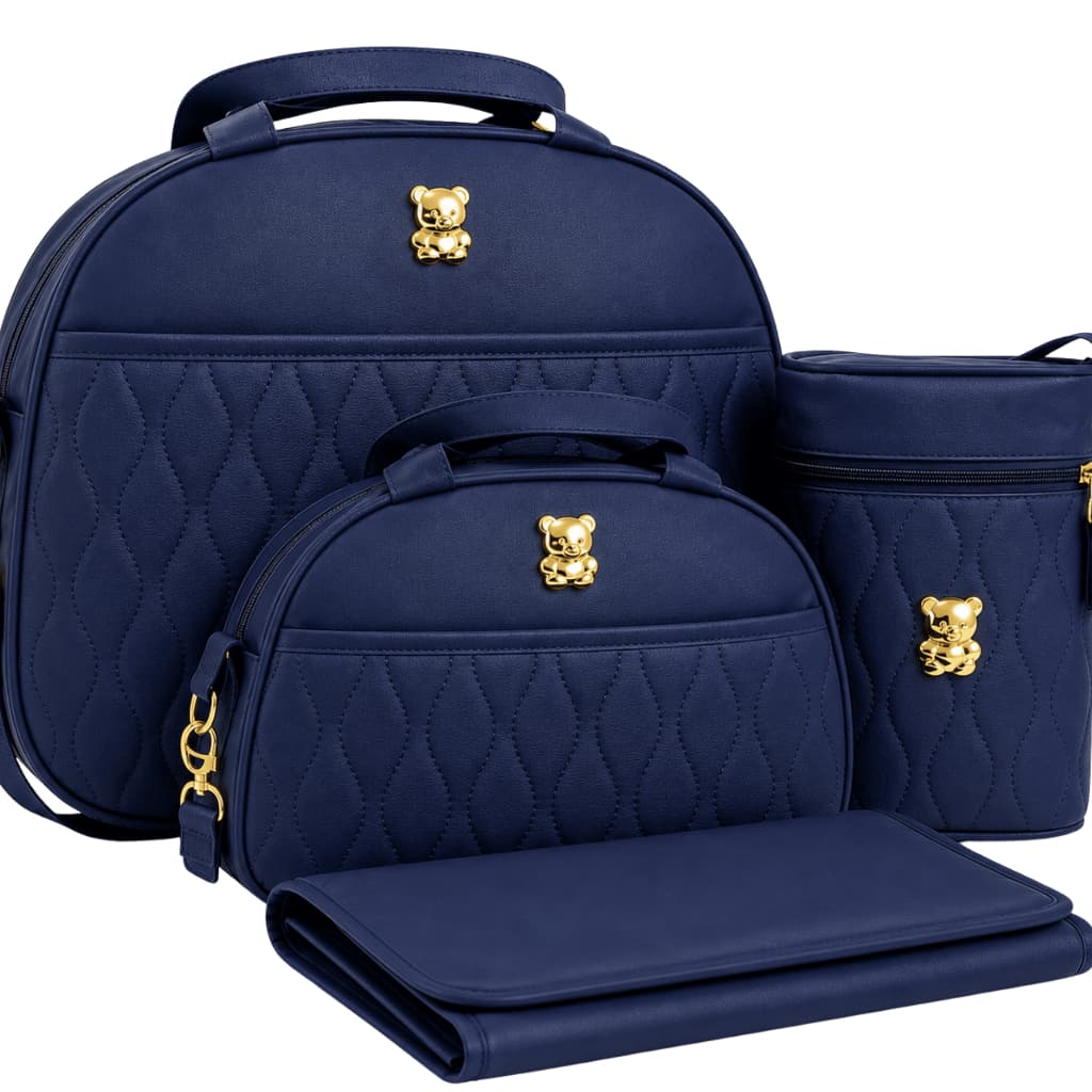 Kit Bolsa Maternidade Bebê Menino Luxo Grande 4 Peças Passeio Porta Mamadeira Térmica Trocador Enxoval Bolsa Bebê