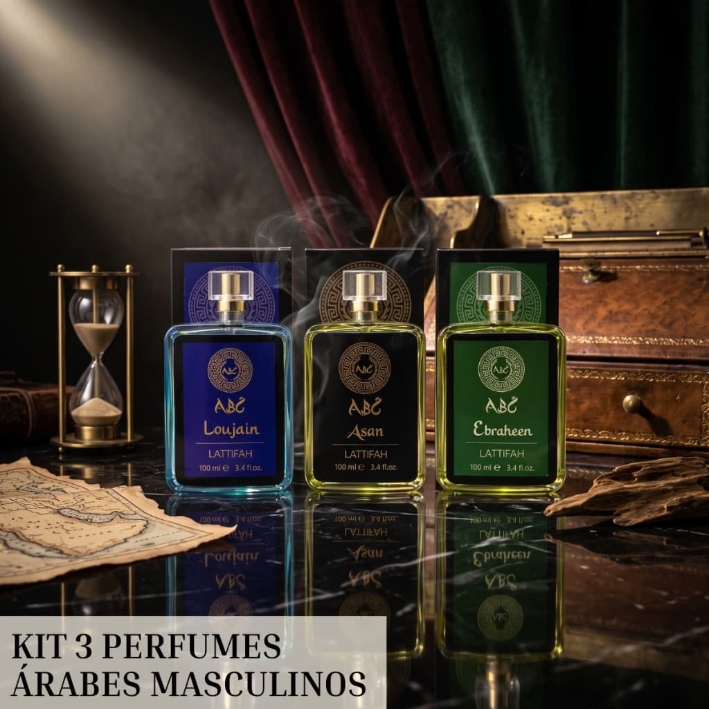 Kit 3 Perfumes Arabes Masculino Lattifah 100ml Eau de Parfum Amadeirado Importado Alta Fixacao Luxo