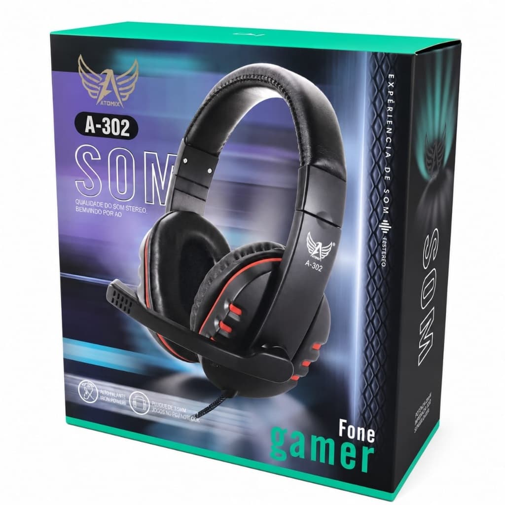 Headset Gamer Altomex A-302 com Microfone P2 3,5mm Som Estéreo para PC Notebook