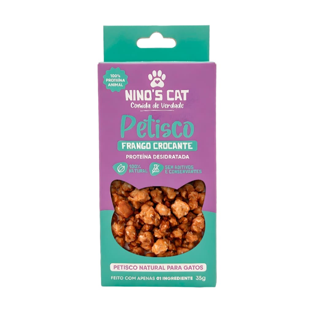 Petisco Gatos Frango Crocante 100% Natural Nino's Cat 35g Snack Felino Saudável Proteína