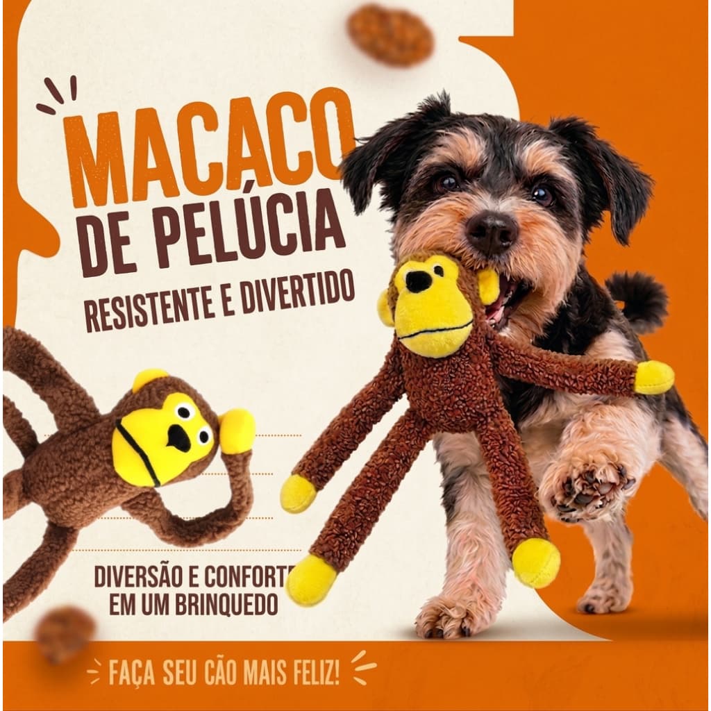Brinquedo Pet Macaco de Pelúcia com Apito para Cães Brinquedo Interativo para Cachorro