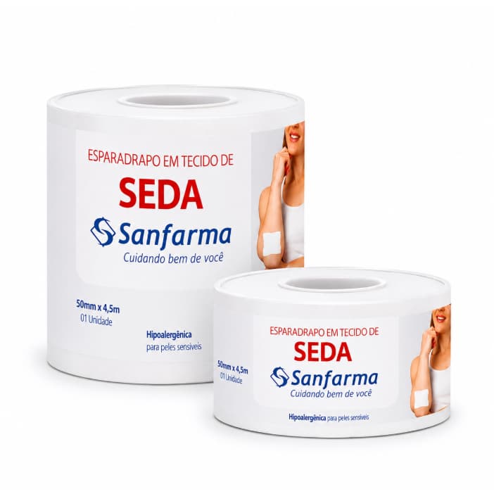Esparadrapo de Seda Hipoalergênico Sanfarma Kit 3 Unidades 25mm x 4,5m para Curativos