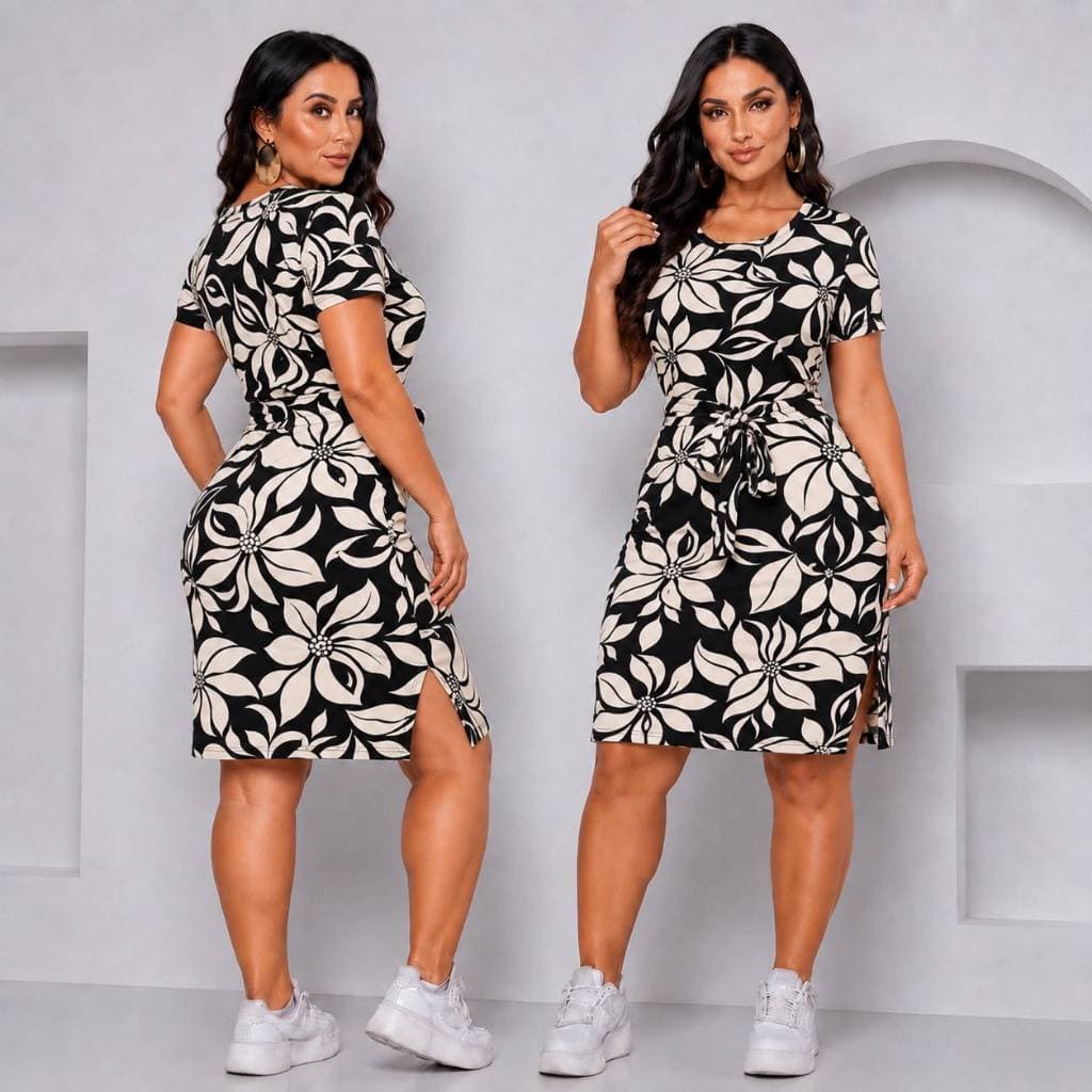 Vestido  Envio Rápido mais vendidos Moda   Feminina com cinto  Casual  Verão elegante