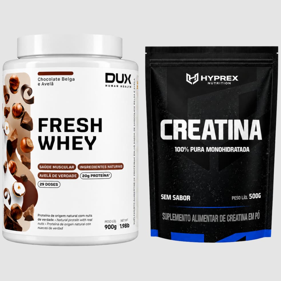 FRESHWHEY DUX 900G CHOCOLATE E AVELÃ | WHEY PROTEIN PREMIUM + CREATINA PURA 100 DOSES