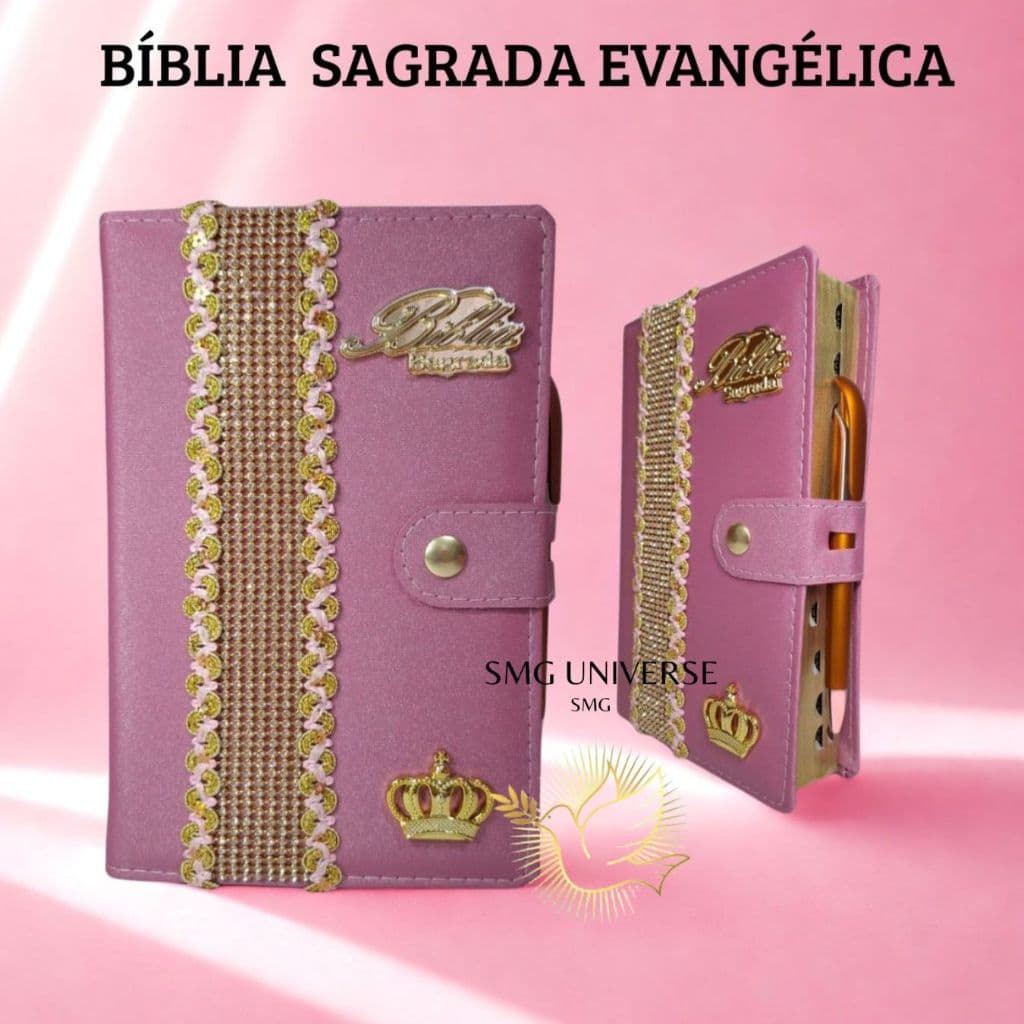 Biblia Sagrada Letra Gigante Rosa Brilhante  Luxo com Harpa Evangélica