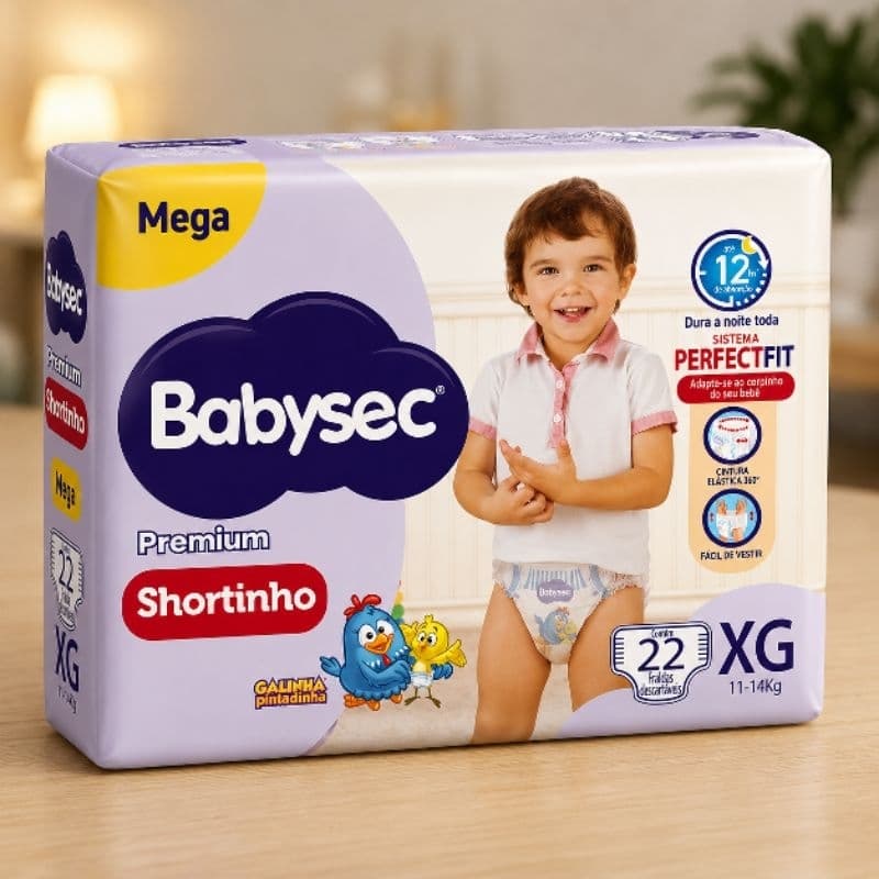 FRALDA BABYSEC SHORTINHO GALINHA PINTADINHA XG 22 UNIDADES