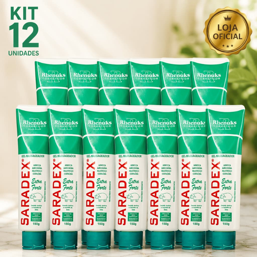 Kit 12 Gel Massageador Rhenuks Saradex Extra Forte 150g Arnica Copaíba Castanha da Índia Naturais Alívio Imediato