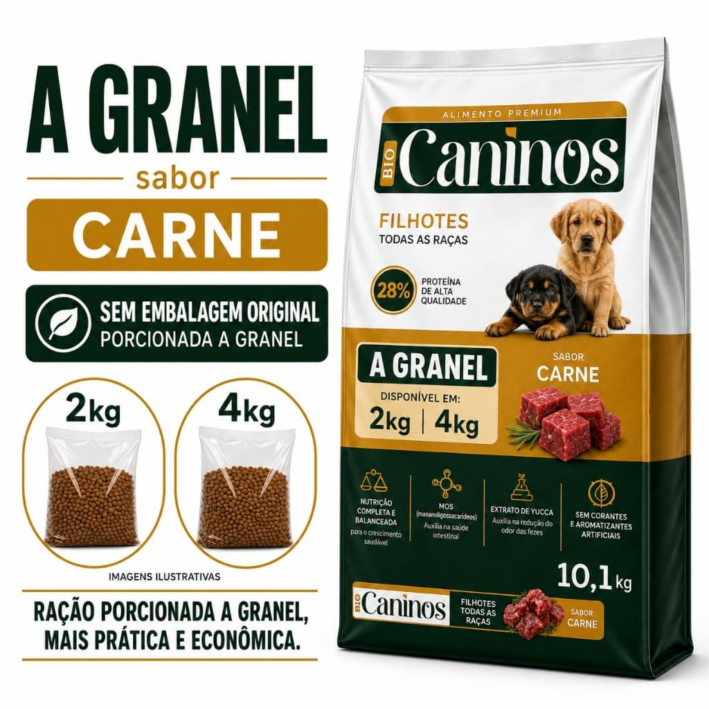 Ração Para Cachorro Filhote 2kg Sabor Carne 28g Proteína Sem Corante A Granel