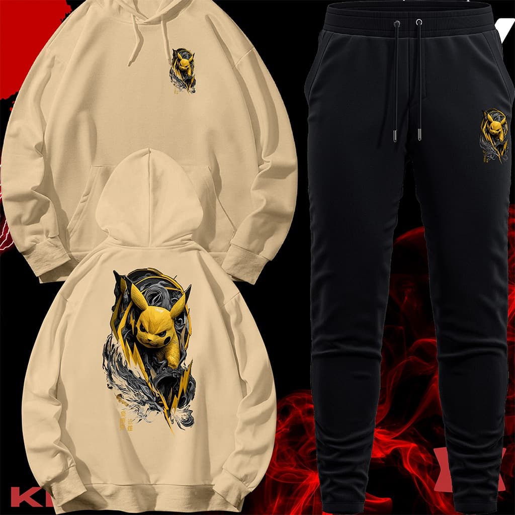 Conjunto Moletom Unissex Adulto Blusa de Frio Canguru e Calça Personalizada Estampa PIKACHU SHADOW