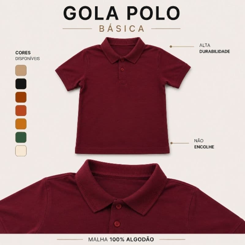 Camisa Polo Infantil Menino 100% Algodão Manga Curta Gola Jacquard Casual Social 1 ao 16 anos