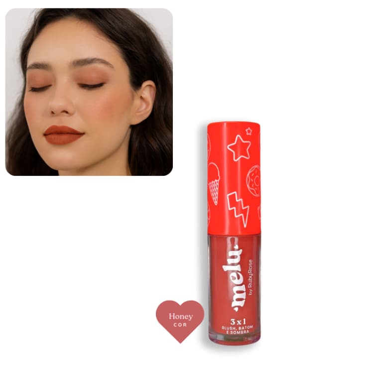 Batom 3x1 Melu Ruby Rose Batom + Blush + Sombra Líquido Matte