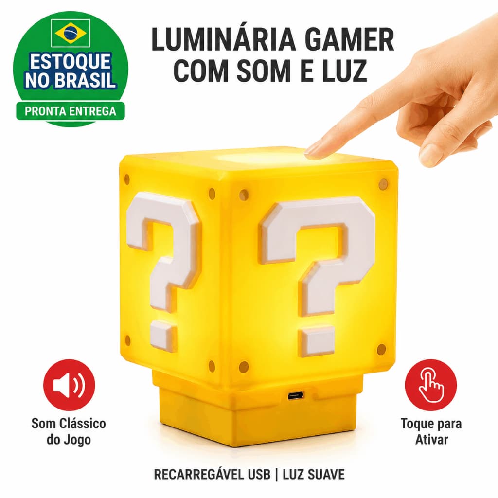 Luminaria Super Mario Bros Com Som Efeito Interativo Luz LED Bloco Gamer Abajur Quarto Presente Criativo USB