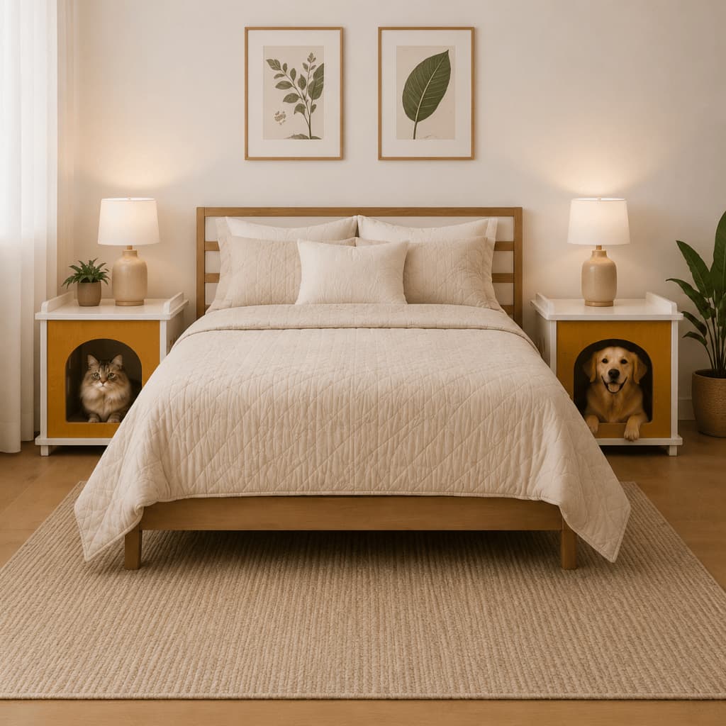 Kit Mesa De Cabeceira Pet Casinha Cachorro Gato Madeira Mdf