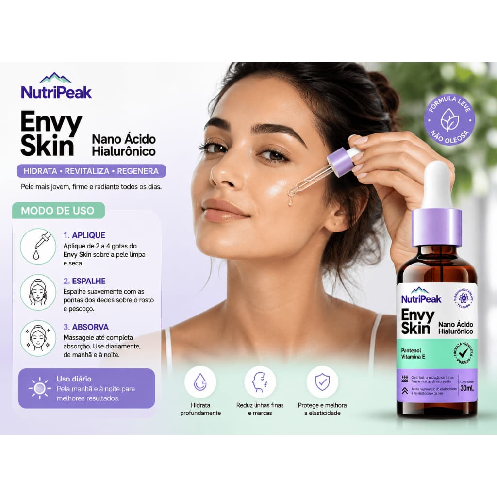 Sérum Facial Anti-Idade com Ácido Hialurônico 30ml – Rugas, Firmeza e Hidratação