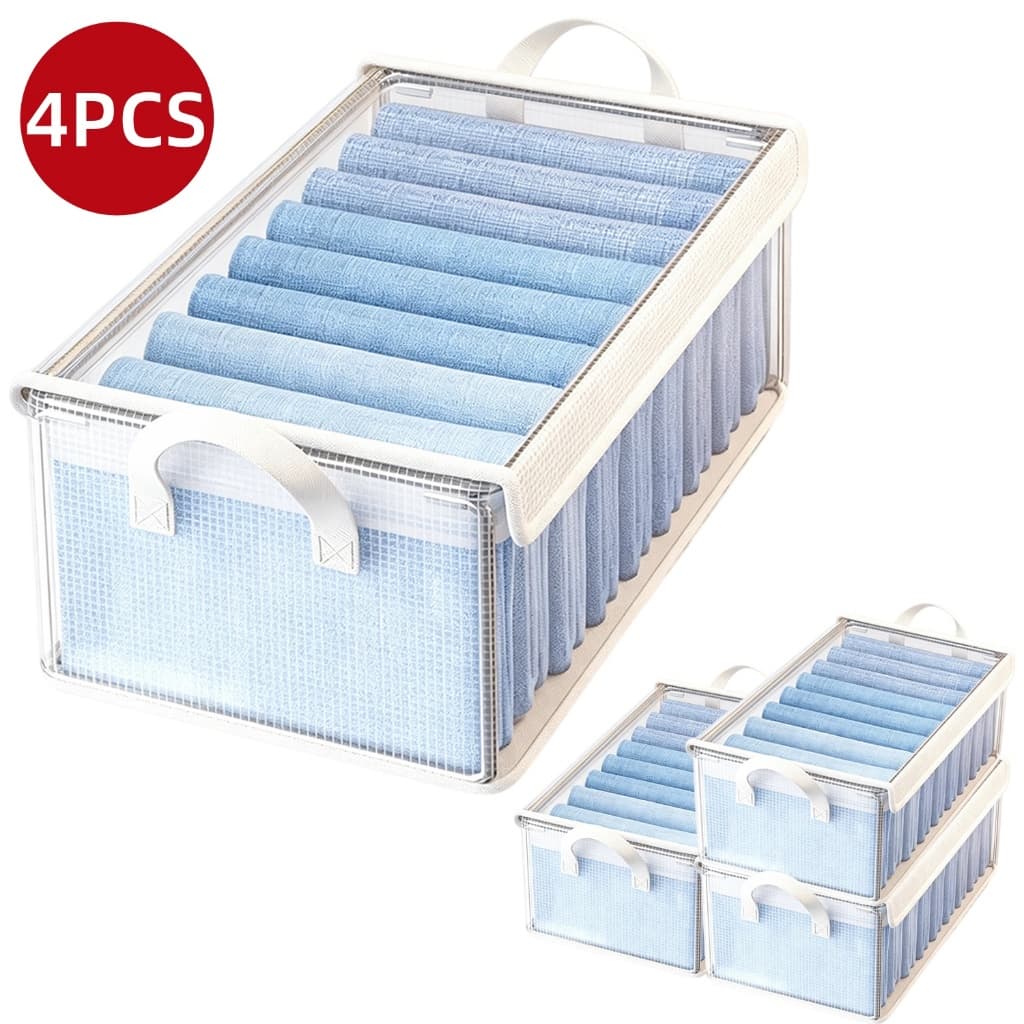 Kit 4 Caixas Cesto Organizadora Grande Dobrável Guarda Roupa Gaveta Mesas Banheiro 47x28x20CM