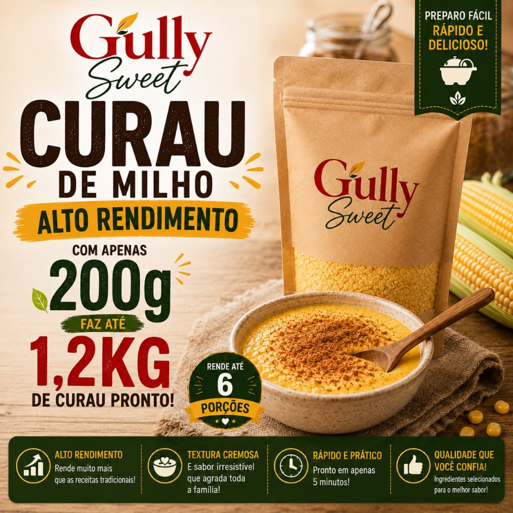 Curau de Milho Verde Sem Leite 1kg Pronto em 5 Min! Zero Lactose Vegano Gully Sweet