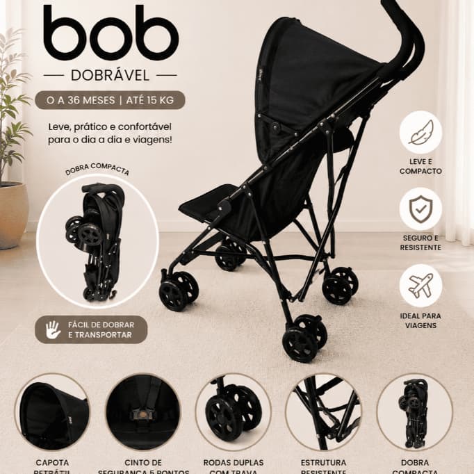 Carrinho de Bebê Guarda Chuva Dobrável Portátil Bob - 0 à 15kg