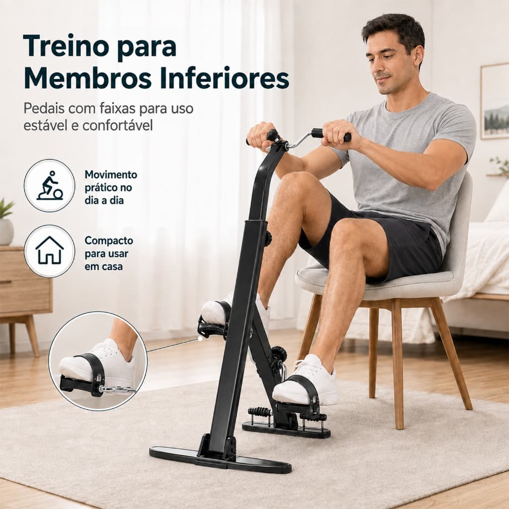Bicicleta de Exercício Ergométrica com Tapete Antiderrapante, Cintas e Display + Rolo de Madeira, Suporta até 150 kg