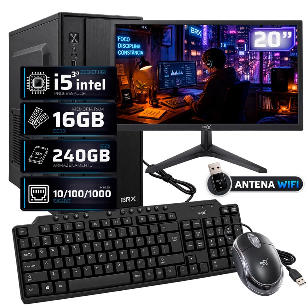 Computador Completo Intel I5 3a 16gb Ssd 480gb Monitor 20"