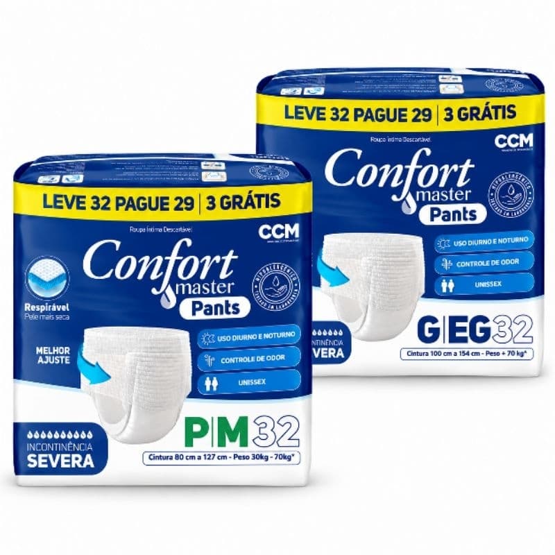 Fralda Geriátrica Adulto Descartável Confort Master Pants P/M  G/GX 32 Unidades - Roupa íntima