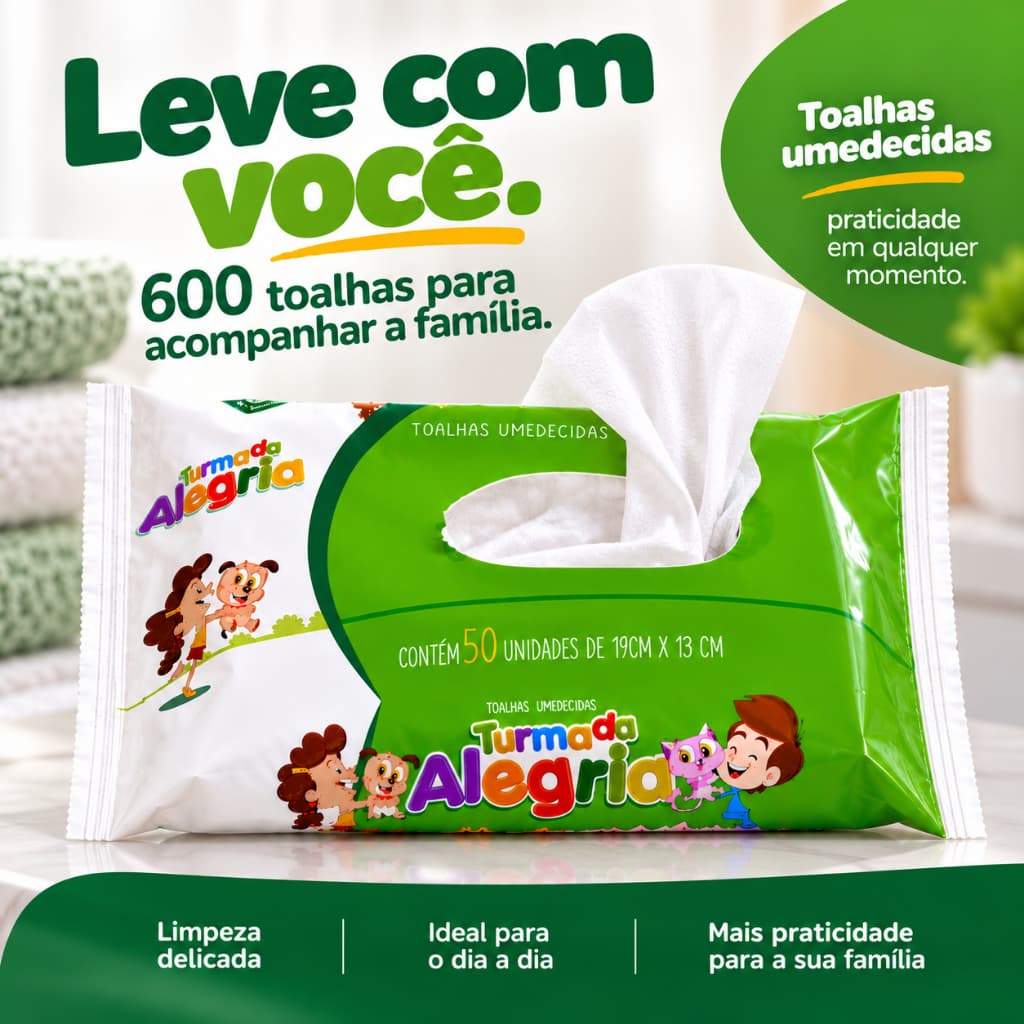 Lenço Umedecido Bebê Kit 50 300 ou 600 Lenços Higiene Infantil Limpeza Troca de Fralda