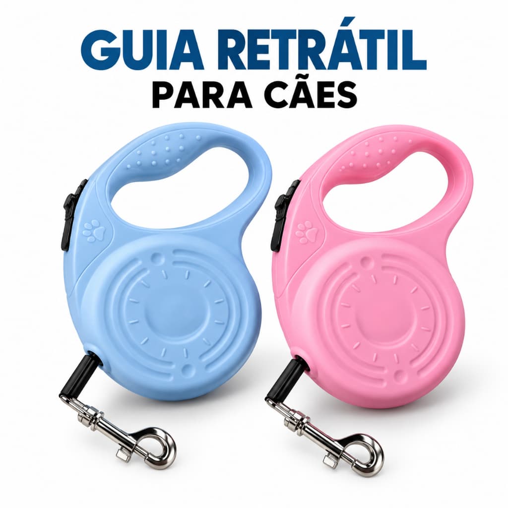 Guia Retrátil 3m Cachorro e Gato Coleira Automática com Trava Passeio Cães e Gatos Pequenos e Médios