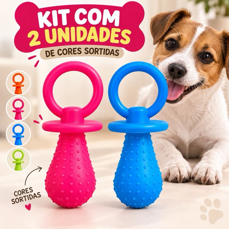 Kit 2 Brinquedos Mordedores para Cachorro Chupeta com Argola Texturizada Interativo Cores Sortidas Pet