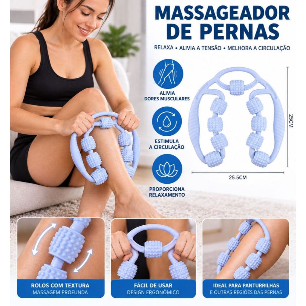 Massageador Roller, Pernas, Pescoço, Ombros, Manual com 8 Rolos 360° | Relaxamento e Massagem Muscular