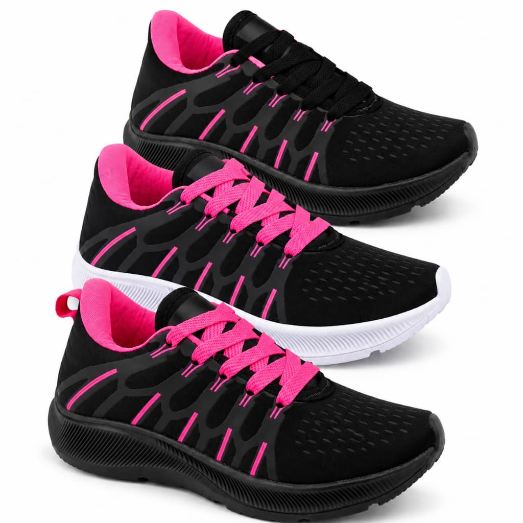 Kit 3 Calçados Menina Fitness Confortável Para Caminhada Academia Corrida Leve E Uso Diário